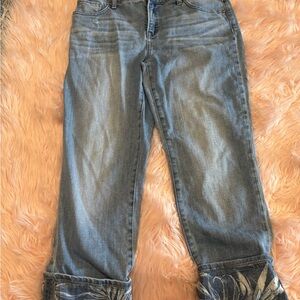 Chico's Light Blue Ankle Jeans with Floral Cuffs